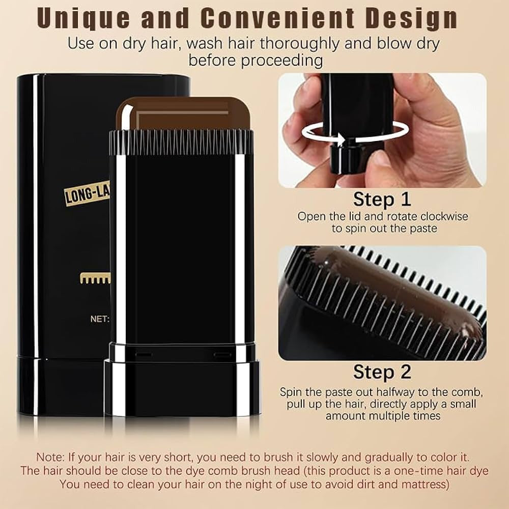 Water And Sweat Proof Hair Comb Dye Long Lasting Easy To Use Safe And Effective Hair Coloring Solution - Black