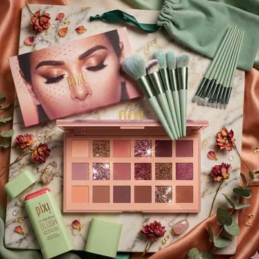 3-in-1 Makeup Combo Set – Blush Stick + 18 Color Eyeshadow Palette + 13 PCS Makeup Brushes Kit